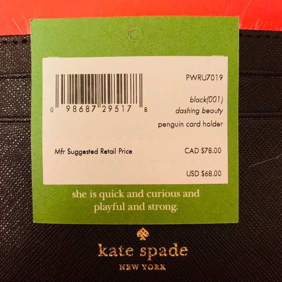 KATE SPADE DASHING BEAUTY BLACK PENGUIN CARDHOLDER - Picture 7 of 8